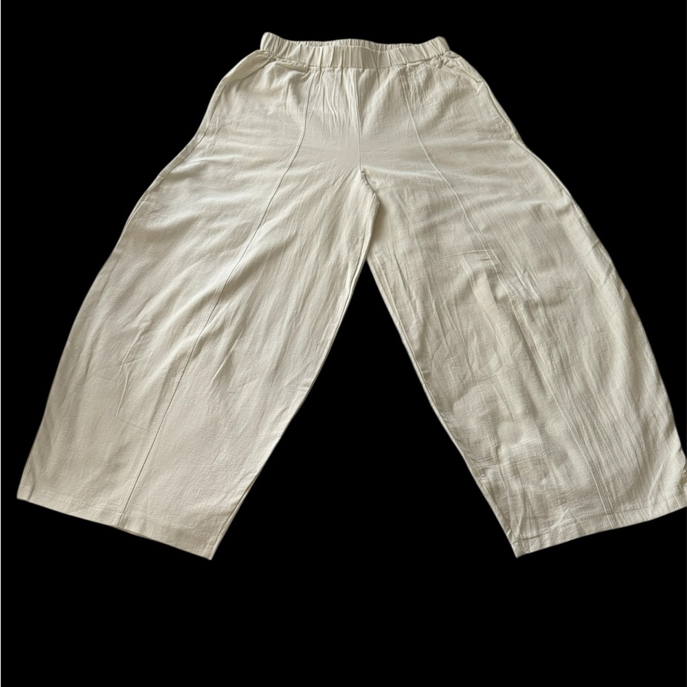 Composition Women's  Barrel Cream Wide Leg Pants Loose silhouette curve SZ LG